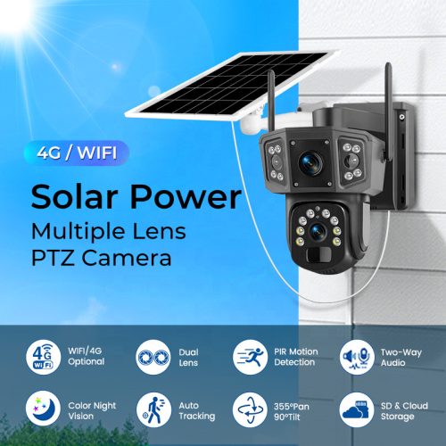 V380 4K Dual Lens 4G SIM Solar Camera 8MP HD Auto Tracking Outdoor Security Wireless WIFI Solar CCTV IP Cameras