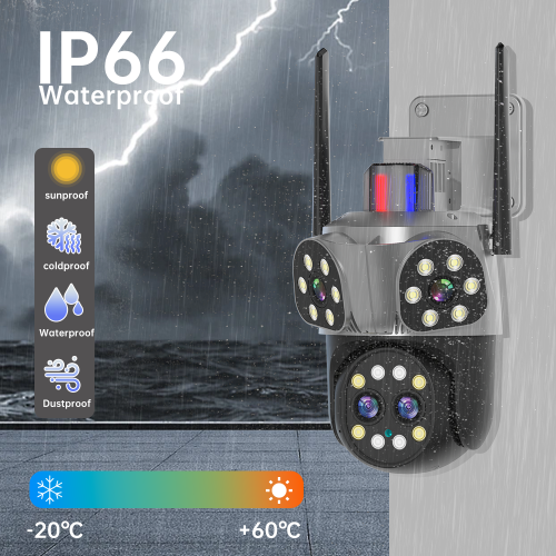 16MP 8K Wifi Surveillance Three-Screen 4-Lens 10X PTZ Zoom Outdoor Security IP Camera Color Night Audio Bluetooth Connectivity