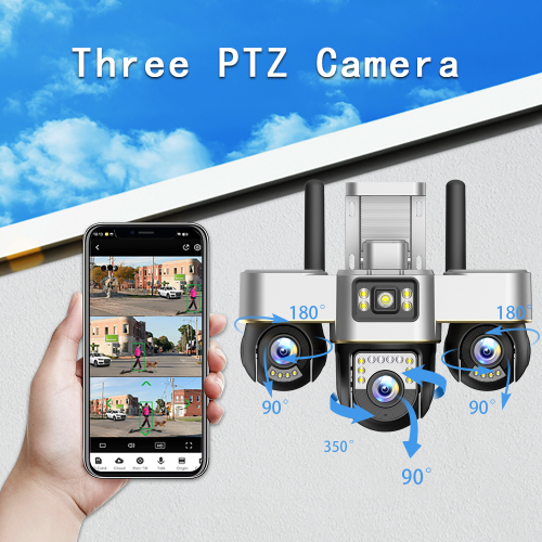 15MP Three Screens 4G IP Camera Wireless Outdoor Three Lens PTZ Lens 2-Way Audio Human Auto Tracking Surveillance Cameras