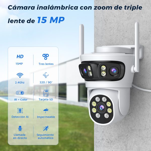 15MP Wifi IP Camera PTZ 9MP Three Screen 180° Wide Angle Outdoor Auto Tracking CCTV Security Protection 390Eyes