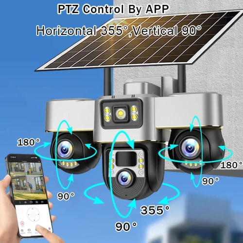 15MP HD Smart 4G Solar Camera Three PTZs WIFI CCTV PIR Human Detect Cameras Waterproof Night Vision Cameras Security Protection