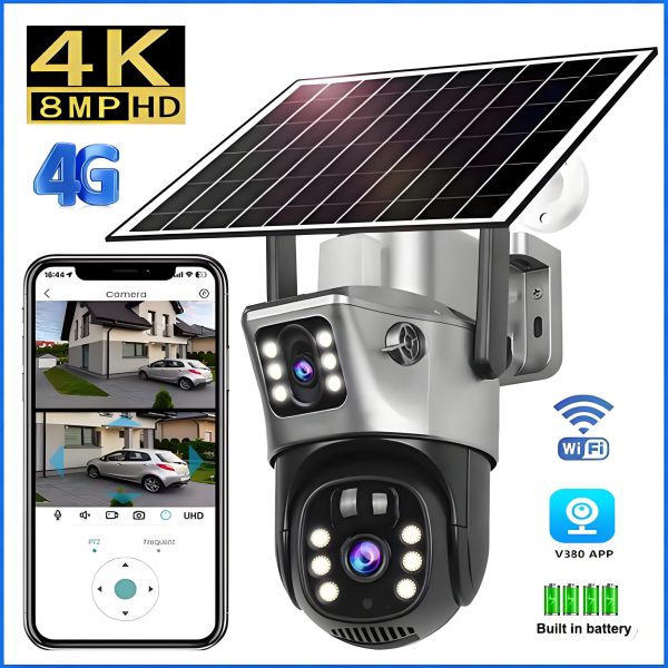 主图_02 Home Solar Outdoor Camera Water Proof Motion Detection Low Power Consumption Double Lens 360° View 4G Wireless Security Camera