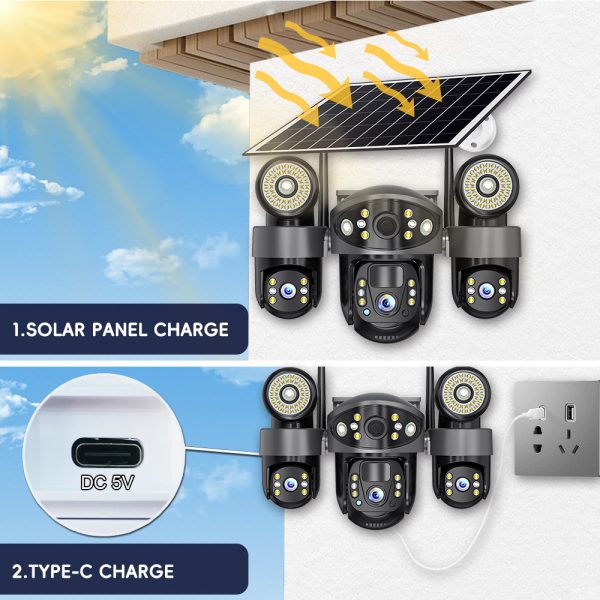 3 Lens 4G WiFi Solar Camera Outdoor 3 Screens 15MP 360° Auto Tracking IP Wireless CCTV Solaire Surveillance Cameras V380 Pro