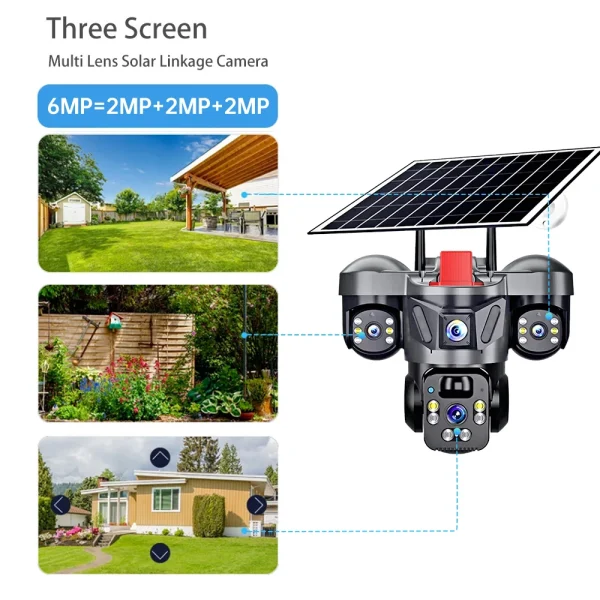主图_03 Outdoor PTZ 6MP 4G SIM WIFI Solar Panel Triple Lens Camera Home Security CCTV Video Surveillance Built-in Battery V380pro