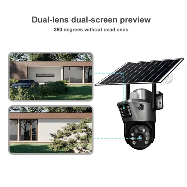 主图_04 Home Solar Outdoor Camera Water Proof Motion Detection Low Power Consumption Double Lens 360° View 4G Wireless Security Camera