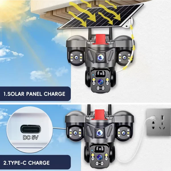 主图_07 Outdoor PTZ 6MP 4G SIM WIFI Solar Panel Triple Lens Camera Home Security CCTV Video Surveillance Built-in Battery V380pro