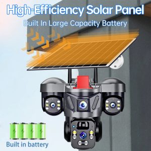 描述图_03 Outdoor PTZ 6MP 4G SIM WIFI Solar Panel Triple Lens Camera Home Security CCTV Video Surveillance Built-in Battery V380pro