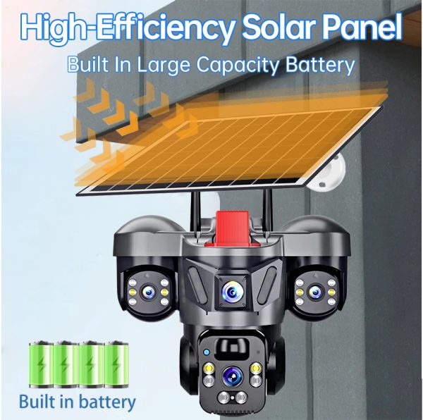 描述图_03 Outdoor PTZ 6MP 4G SIM WIFI Solar Panel Triple Lens Camera Home Security CCTV Video Surveillance Built-in Battery V380pro