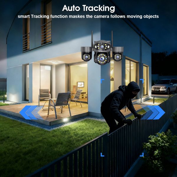 Triple Lens WiFi PTZ Security Camera – Smarter Outdoor Surveillance with Three-Way Coverage