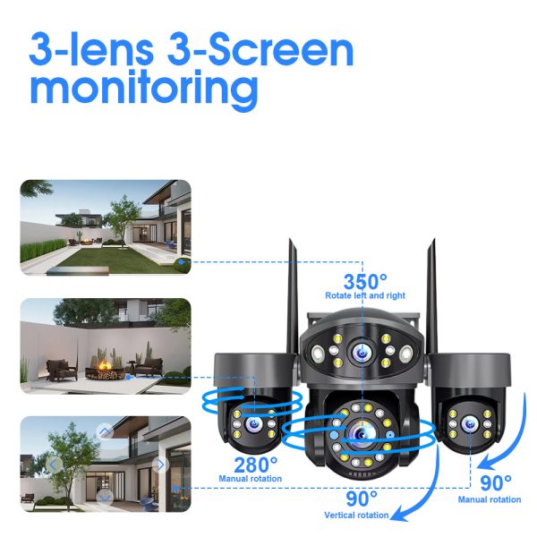 Triple Lens WiFi PTZ Security Camera – Smarter Outdoor Surveillance with Three-Way Coverage
