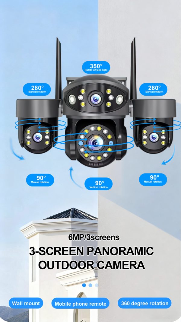 Triple Lens WiFi PTZ Security Camera – Smarter Outdoor Surveillance with Three-Way Coverage