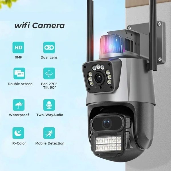 8MP Dual Lens WiFi PTZ Security Camera with AI Human Detection & Color Night Vision