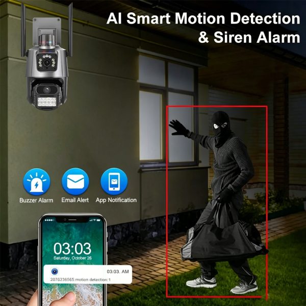 8MP Dual Lens WiFi PTZ Security Camera with AI Human Detection & Color Night Vision