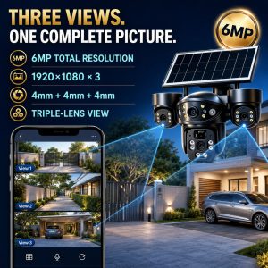 6MP Triple-Lens Solar Security Camera – Dedicated 4G LTE & 2.4GHz WiFi Version | AI Human Tracking, 30M Night Vision, IP65 Outdoor CCTV