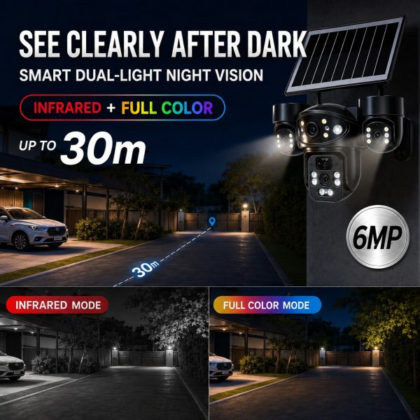 6MP Triple-Lens Solar Security Camera – Dedicated 4G LTE & 2.4GHz WiFi Version | AI Human Tracking, 30M Night Vision, IP65 Outdoor CCTV