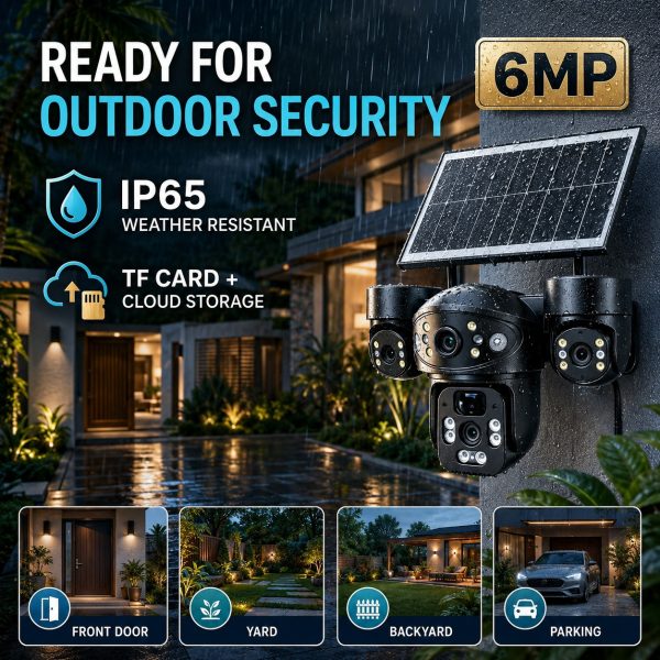 6MP Triple-Lens Solar Security Camera – Dedicated 4G LTE & 2.4GHz WiFi Version | AI Human Tracking, 30M Night Vision, IP65 Outdoor CCTV