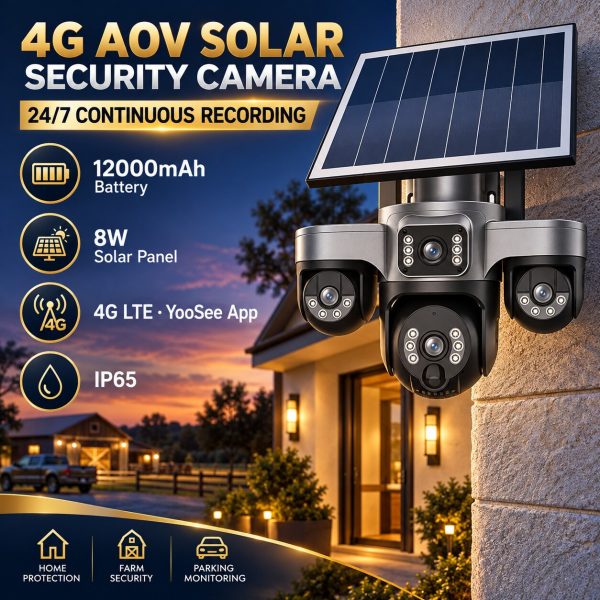 AI 4G AOV Solar Security Camera with 24/7 Recording