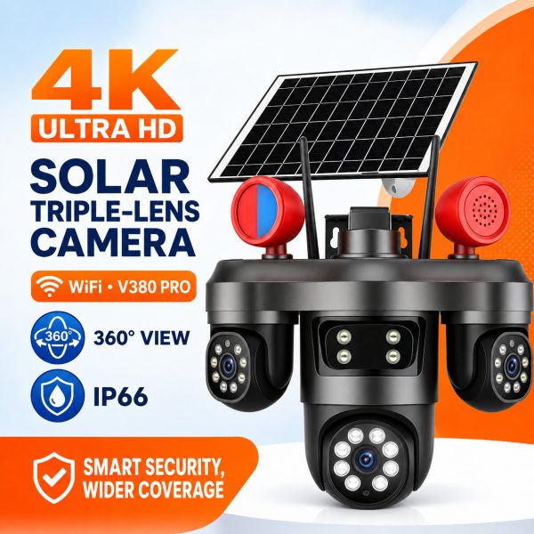 4K Solar Triple-Lens WiFi Security Camera with 3 Live Views