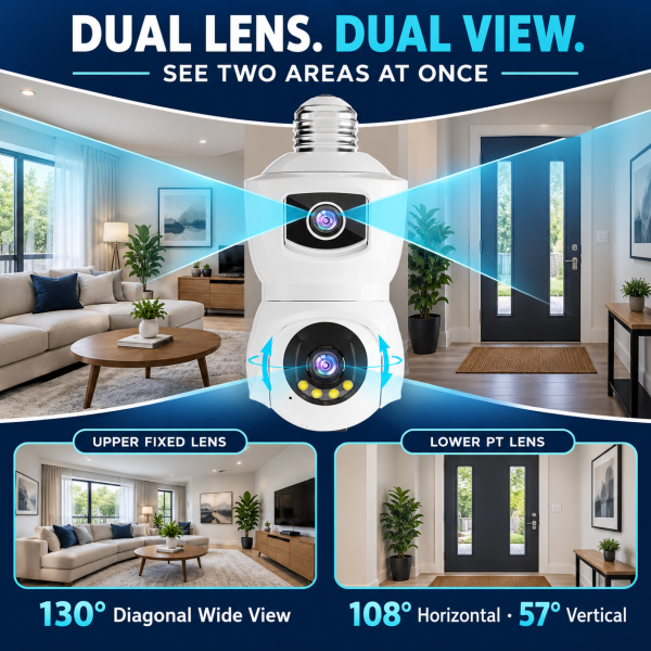 4k Bulb Camera Dual-Lens PT Camera | YooSee WiFi Indoor Security