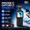 02_4K_Display_Preview Portable 4K WiFi pocket camera with a 1.54-inch screen, 140° wide-angle lens, smart tracking, 1200mAh battery and app file transfer.