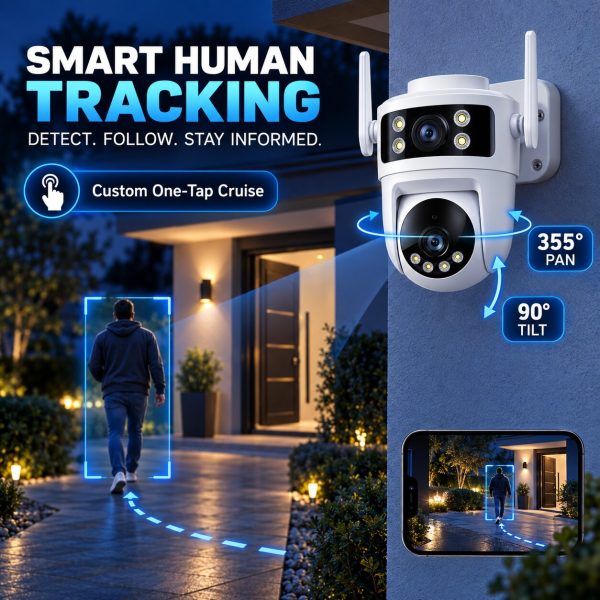 Dual-Lens PT WiFi Camera with Dual View and Human Tracking
