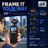 03_Rotating_Wide_Angle_Lens Portable 4K WiFi pocket camera with a 1.54-inch screen, 140° wide-angle lens, smart tracking, 1200mAh battery and app file transfer.