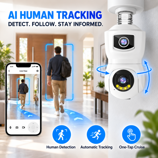 4k Bulb Camera Dual-Lens PT Camera | YooSee WiFi Indoor Security