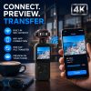 05_WiFi_App_Transfer Portable 4K WiFi pocket camera with a 1.54-inch screen, 140° wide-angle lens, smart tracking, 1200mAh battery and app file transfer.
