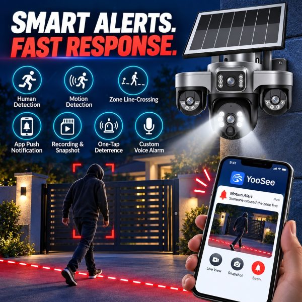 AI 4G AOV Solar Security Camera with 24/7 Recording