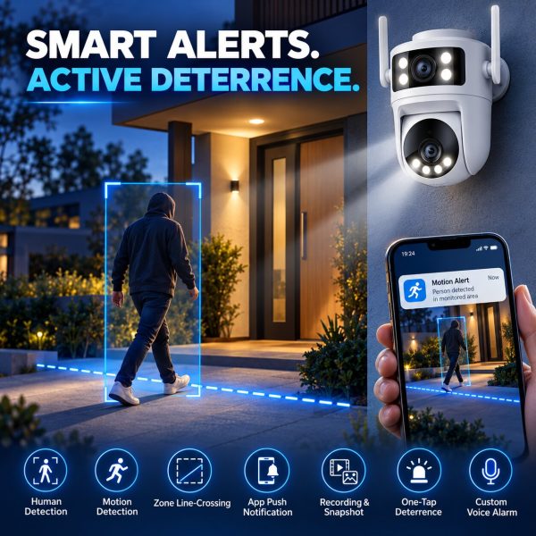 Dual-Lens PT WiFi Camera with Dual View and Human Tracking