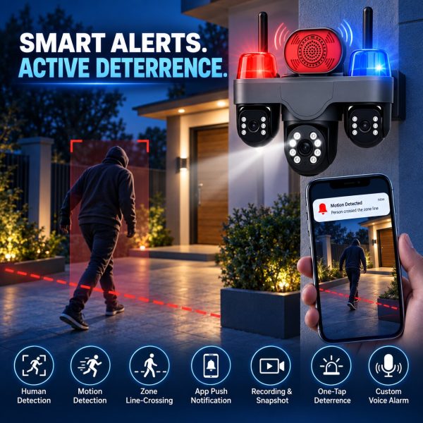 Triple-Lens PT WiFi Camera with Triple View and Large Speaker