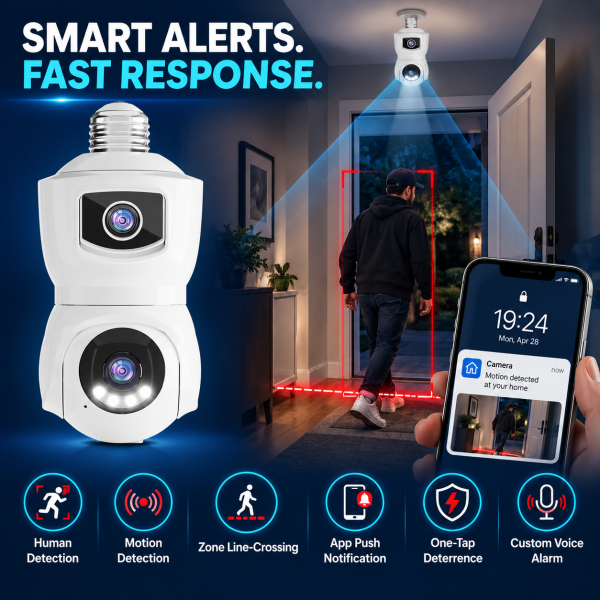 4k Bulb Camera Dual-Lens PT Camera | YooSee WiFi Indoor Security