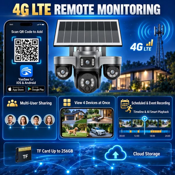 AI 4G AOV Solar Security Camera with 24/7 Recording