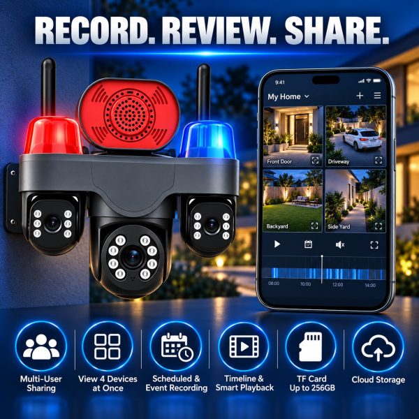 Triple-Lens PT WiFi Camera with Triple View and Large Speaker