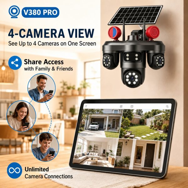 4K Solar Triple-Lens WiFi Security Camera with 3 Live Views