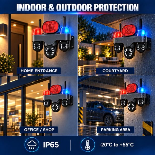 Triple-Lens PT WiFi Camera with Triple View and Large Speaker