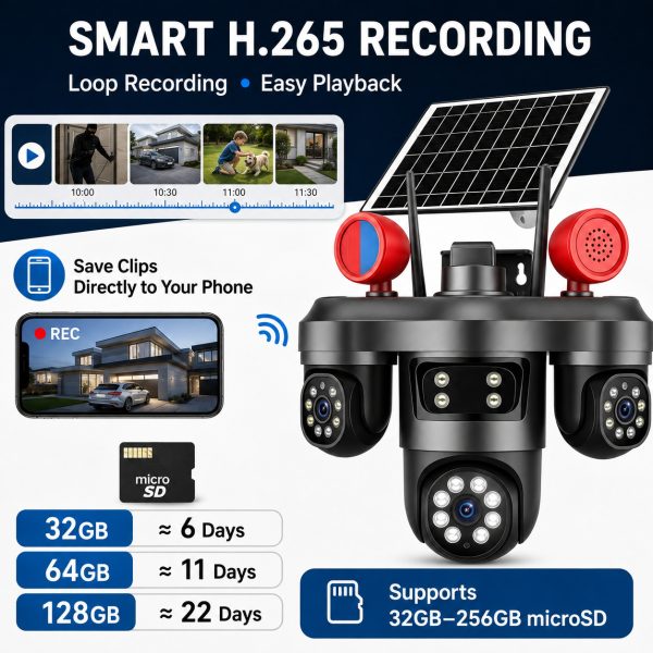4K Solar Triple-Lens WiFi Security Camera with 3 Live Views